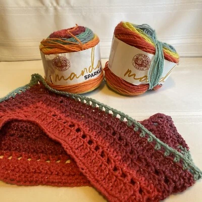 Lion Brand Yarn Mandala Sparkle 2 Cake Lot Crux Rainbow 7 Oz. - Image 1 of 4