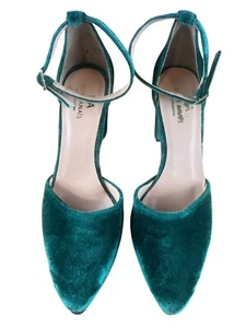 Elise Anais grüne Samt Handarbeit Schuhe Gr. 38 Blockabsatz Cocktail Made in Greece - Bild 1 von 7