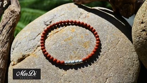Stretch bracelet with sterling silver & red jasper. - Picture 1 of 3