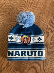 NARUTO Pom Beanie Hat Kids Cuffed Blue OSFM - Picture 1 of 2