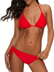 Women Tie Side Bottom Padded Top Triangle Bikini String Bathing Suit Two Piece S - Picture 1 of 12