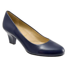 Trotters Penelope T1355-427 Womens Blue Wide Leather Pumps Heels Shoes 6