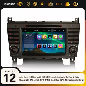 64GB Android 12 DAB+ Autoradio Mercedes C/G/CLC Klasse W203 CarPlay Navi 8-Kern - Bild 1 von 15