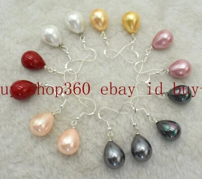 Wholesale 7Pair 121x16mm Multicolor Shell Pearl 925 Sterling Silver Hook Earring - Image 1 of 4