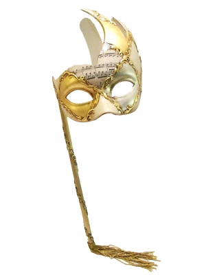 MAR10M A QUALITY ITALIAN HANDHELD MASK HANDPAINTED BY ARTISANS, GOLD/SILVER. - Image 1 of 2
