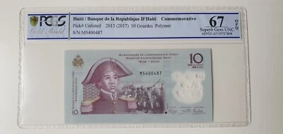 PCGS BANKNOTE HAITI 2013(2017) 10 Gourdes Polymer Commemoratif Bicentenaire Ind. - Photo 1/2