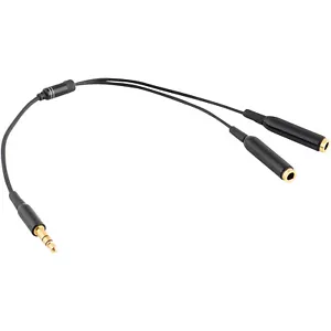 6" 1 Male to 2 Female Gold Plated 3.5mm Audio Y Splitter Headphone Cable Black - Picture 1 of 1