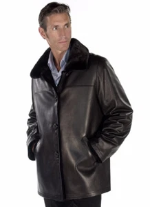 Mens Real Mink Fur Jacket Reversible to Genuine Leather Field Jacket Men - Picture 1 of 3