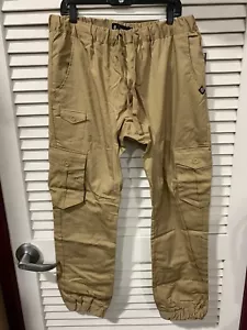 Akademics Hombre XL Drawstring Cargo Tan Khaki Jogger Pantalón Nuevo con Etiquetas - Imagen 1 de 2
