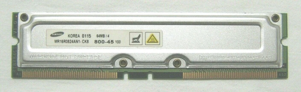 RAM 64Mb 184 Pin MR16R0824AN1-CK8 Rdram , 800MHz, PC-800, 45nS, Non-Ecc, 3.3V - Image 1 of 3