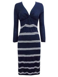 Ex Fat Face marineblau gestreift Twist Front Jerseykleid-Größe 10 und 12 - Bild 1 von 3