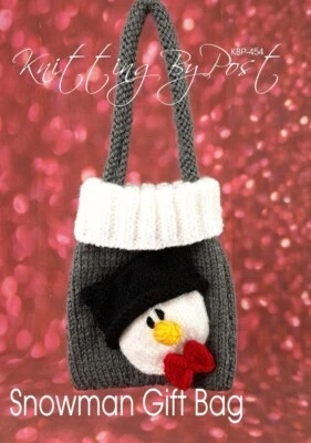 New Knitting Pattern Snowman Gift Bag Knitting By Post A5 Leaflet Christmas - Image 1 of 4