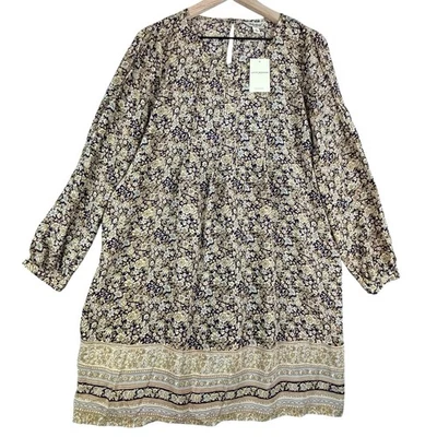 Lucky Brand Dress Womens Medium Purple Gold Silk Floral Boho Shift Mini Slip NWT - Image 1 of 4