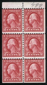 US Sc 499e Carmine Rose 2¢ p.11 NoWm 1913 MNH Original Gum Booklet Pane - Picture 1 of 1