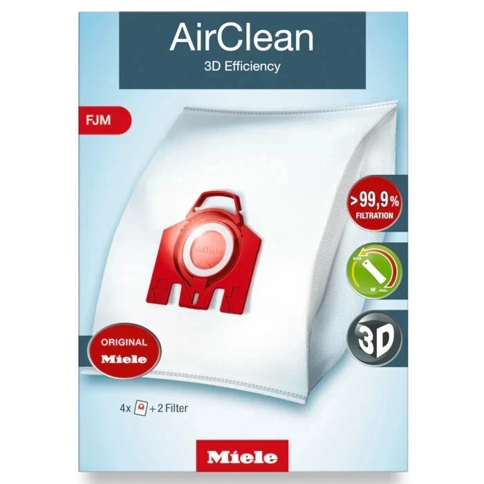 New Miele FJM Vacuum Bags 3D AirClean 4 HEPA Bags & 2 Filters Per Box - Image 1 of 1