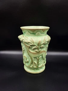Vintage Art Deco Burleigh Ware 'Deer In The Forest' Vase Pattern 204, Mint Green - Picture 1 of 7