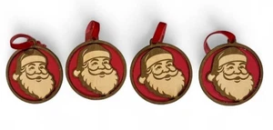 Set of 4 Handmade Wooden Santa Claus Ornaments – Laser Cut Christmas Tree Decor - Picture 1 of 4