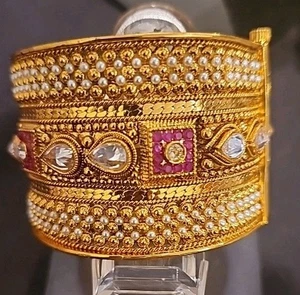 Hochzeit Armband ATEMBERAUBEND Indisch Messing Perlen Schraube Drehverschluss Armreif R324 - Bild 1 von 3