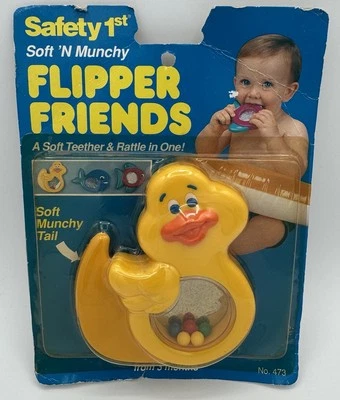 NEW Vtg Safety 1st Duck Soft Teether Rattle Toy 1993 Baby Chew Flipper Friends - Image 1 of 4