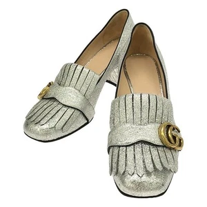 GUCCI Pumps Heel GG Marmot Leather Silver EU37.5/US7.5 Authentic from Japan - Picture 1 of 24