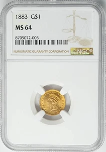 1883 $ Gold Indian Dollar MS64 NGC 950330-1 - Picture 1 of 5