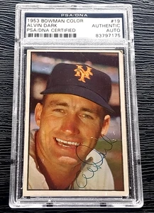TARJETA DE BÉISBOL AL ALVIN DARK GIANTS AUTOGRAFIADA FIRMADA 1953 BOWMAN COLOR PSA DNA - Imagen 1 de 3