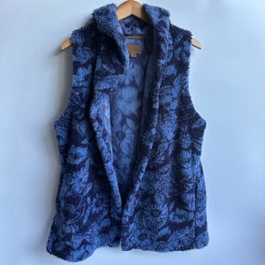 Koolaburra by Ugg Women's Blue Floral Cozy Sherpa Hooded Vest Pockets Size XL - Picture 1 of 12