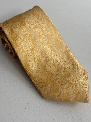 Emilio Ponti мужской стандартный заостренный золотой пейсли ручной работы 100% шелк официальный галстук - Изображение 1 из 4