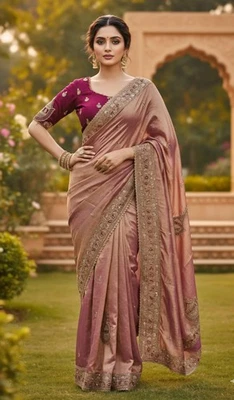 Indian Saree Party Wear Wedding Designer Blouse Sari Bollywood Ethnic Pakistani - Image 1 of 4