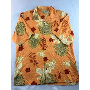 Tommy Bahama Seide Hawaiihemd Herren Large Orange Blumen Tropical Camp - Bild 1 von 8