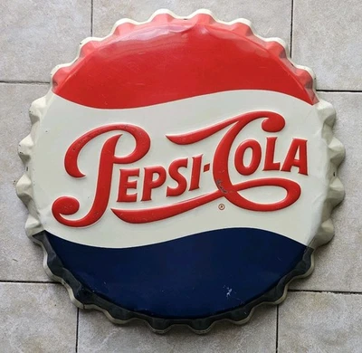 Letrero de refresco tapa botella lata 19" vintage original años 50 Pepsi Cola  Foto 1 de 4