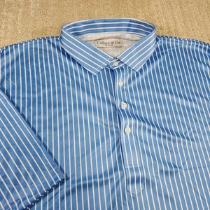 Camisa Collars And Co Hombres 3XL Vestido Cuello Polo Calce Ajustado Azul Rayas Rendimiento - Imagen 1 de 9