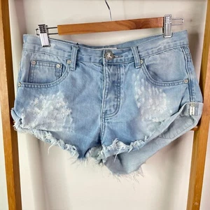 One X One Teaspoon Bandits Denim Shorts Womens 26 Blue Distressed Cut Off Cuffed - Picture 1 of 10