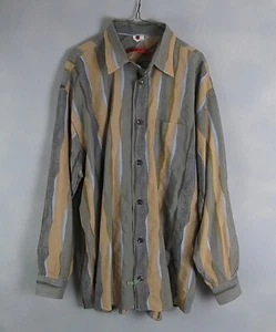 Vtg 80s Signum Shirt Mens XL Button Striped Gray Tan Long Sleeve Made Germany - Picture 1 of 6
