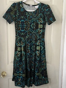 LuLaRoe Size S Amelia Dress Paisley Blue Black Teal USA Made - Picture 1 of 8