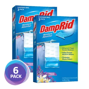 DampRid Hanging Bag Moisture Absorber - Lavender Vanilla Scent Damp Rid 3 6 PACK - Picture 1 of 10