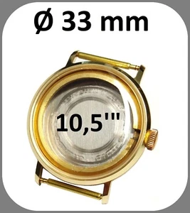 Vintage Uhrengehäuse Swiss Made 33mm für 10,5'" Werke, watchcase ungebraucht NOS - Picture 1 of 9