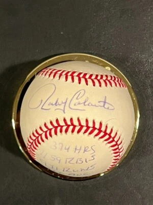 Balón de béisbol Rocky Colavito firmado a mano Cleveland Indians Stat Ball Foto 1 de 4