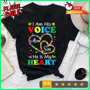 I’m His Voice He’s In My Heart Shirt, Personalized Autism Mom Son Shirt, Infinit - Picture 1 of 6
