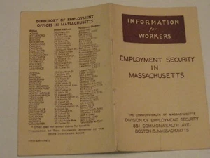 Massachusetts Division of Employment Security - c.1950 Workers Info Booklet - Bild 1 von 1