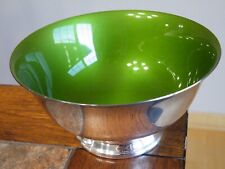 REED & BARTON Footed BOWL #102 SILVER-PLATED w OLIVE GREEN Enamel 5-1/4"