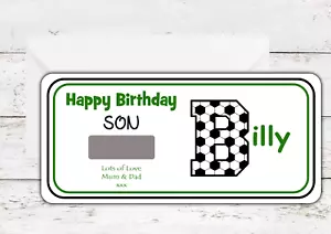 Personalised Boys Football Birthday Card Gift Voucher Surprise Scratch & Reveal - Picture 1 of 2