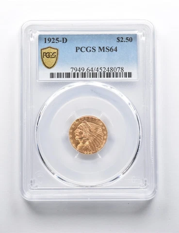 MS64 1925-D $2.50 Indian Head Gold Quarter Eagle PCGS *1607 Cover