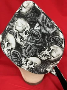Men/Women Surgical Scrub Cap Lined Skulls and Roses Black and White  - Picture 1 of 3