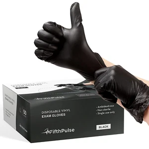 Guantes desechables de vinilo negro Paquete de 50 unidades talla grande - Picture 1 of 12