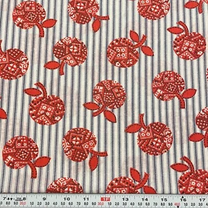 Vintage Ticking Stripes Bandana Apples Cotton Blend Fabric Remnant 15" x 45" - Picture 1 of 2