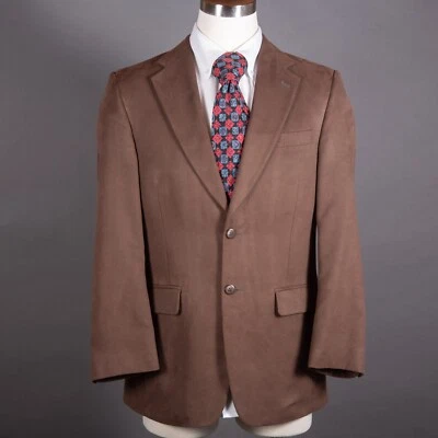 Jeffrey Banks Mens Sport Coat 38R Brown Supra Suede 3 Button Jacket Business - Image 1 of 4