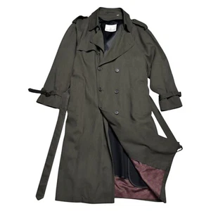 LONDON FOG Vintage Designer Business Casual Lined Green Trench Coat Mens 42L - Picture 1 of 10