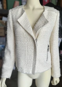 Truth & Pride Medium Metallic Cream double zip Boucle Moto Lined Jacket Pockets - Bild 1 von 15