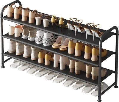3-Tier Wide Metal Shoe Rack for Closet Entryway, Black - Image 1 of 4